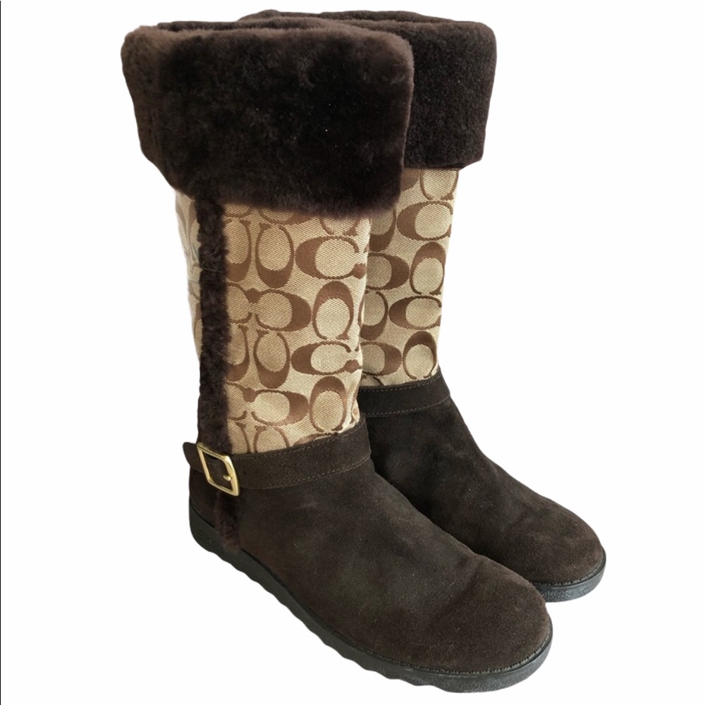 COACH Signature Canvas with Fur "Deeann" Boots